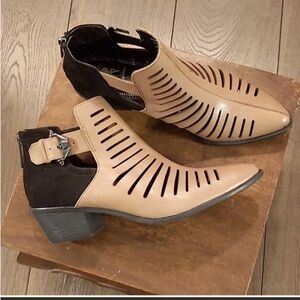 Sam Edelman Tan and Black Ankle Booties with Cut-Out Design
